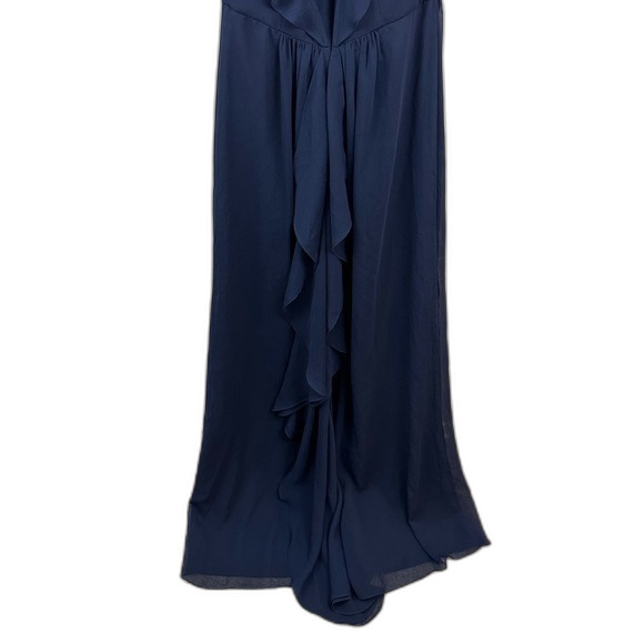 David’s Bridal Navy Long Crinkle Chiffon Bridesmaid Dress NWT Size 6 - Picture 9 of 16